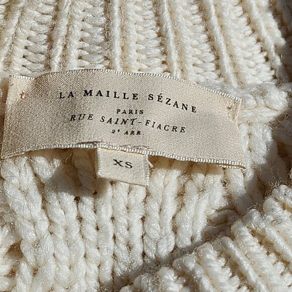 SEZANE James Merino Wool Cable Knit Jumper Sweater in Ecru Size XS - Picture 7 of 9